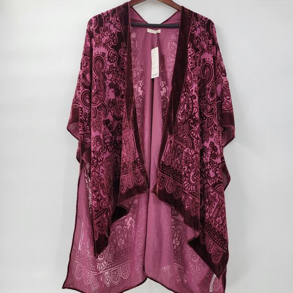 Urban Outfitters Velvet Burnout Kimono Wrap Purple Floral Draped NWT One Size - Picture 3 of 16